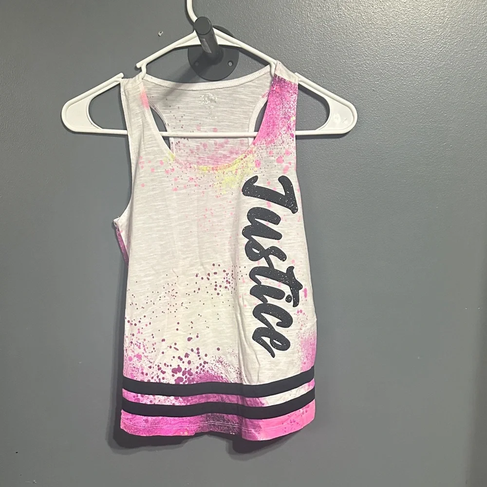 Justice Pink and White Tank Top with Logo